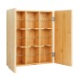 Offene Relaxdays Teebox aus Bambus mit 9 Fächern und Edelstahlstangen zur Wandmontage.