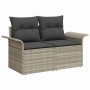 Graue 2-Sitzer Garten-Sofagarnitur aus Polyrattan mit grauen Kissen von vidaXL.