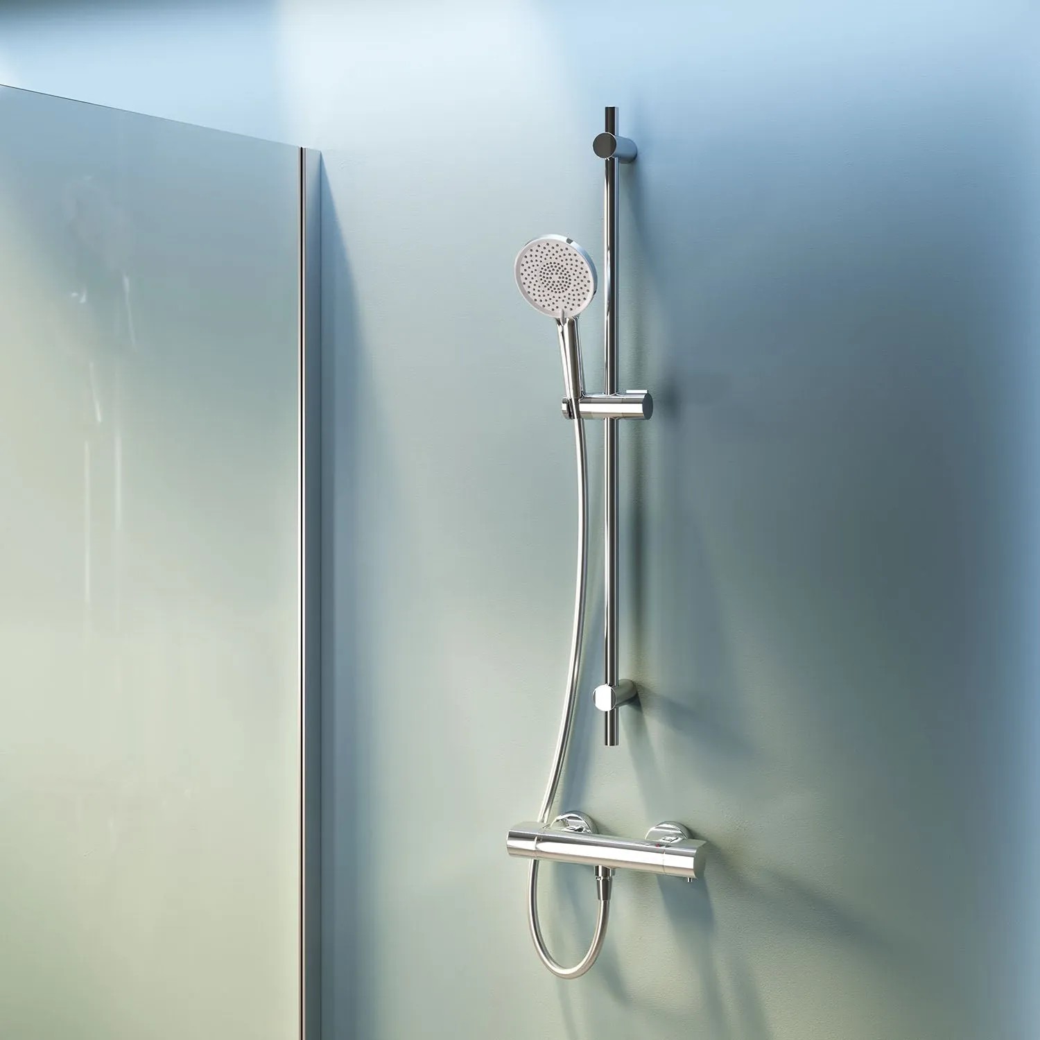 AM.PM Duscharmatur-Set X-Joy Chrom: Thermostat, Handbrause und Stange. Komplettes Set für die Dusche.