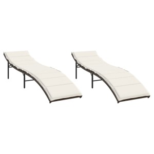 vidaXL Sonnenliegen 2 Stk. mit Auflagen Braun Poly Rattan 55 x 199 x 50/68/82/89 cm