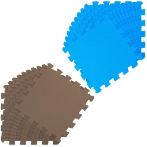LittleTom Puzzlematte, 18-teilig, braun & blau. Weiche Spielmatte für Babys und Kinder.
