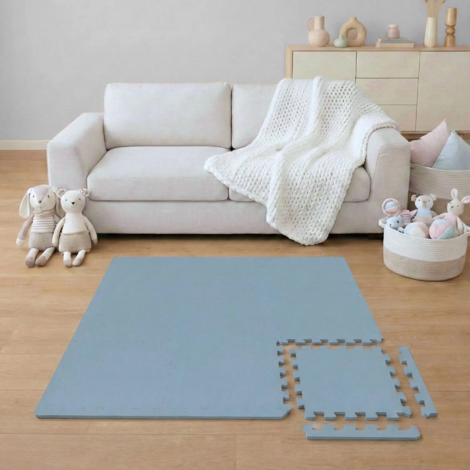 LittleTom Spiel- & Krabbelmatte Puzzlematte 9-teilig 30 x 30 cm Grau-Blau