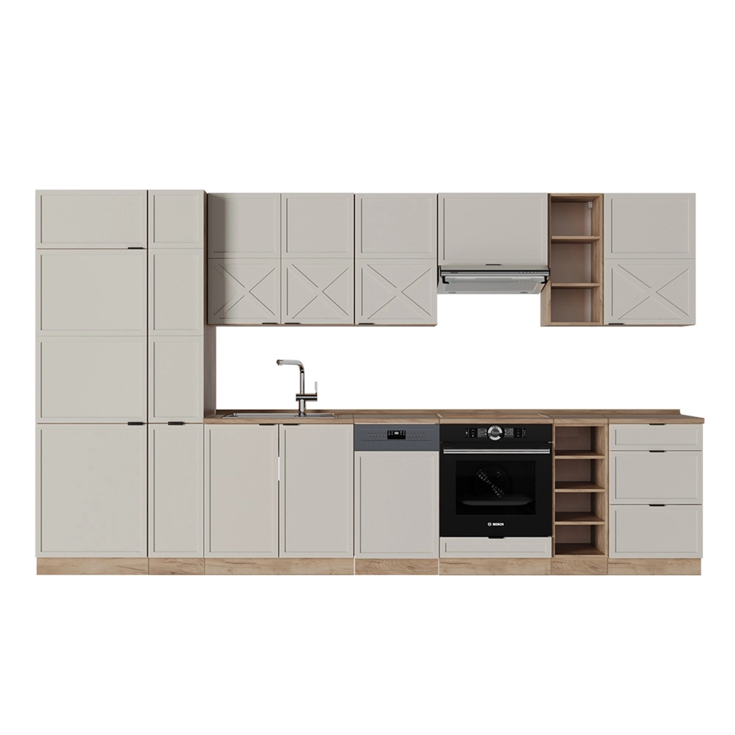 Vicco Fame-Line Küchenzeile GrauBeige/Goldkraft Eiche 355 cm AP Eiche günstig online kaufen