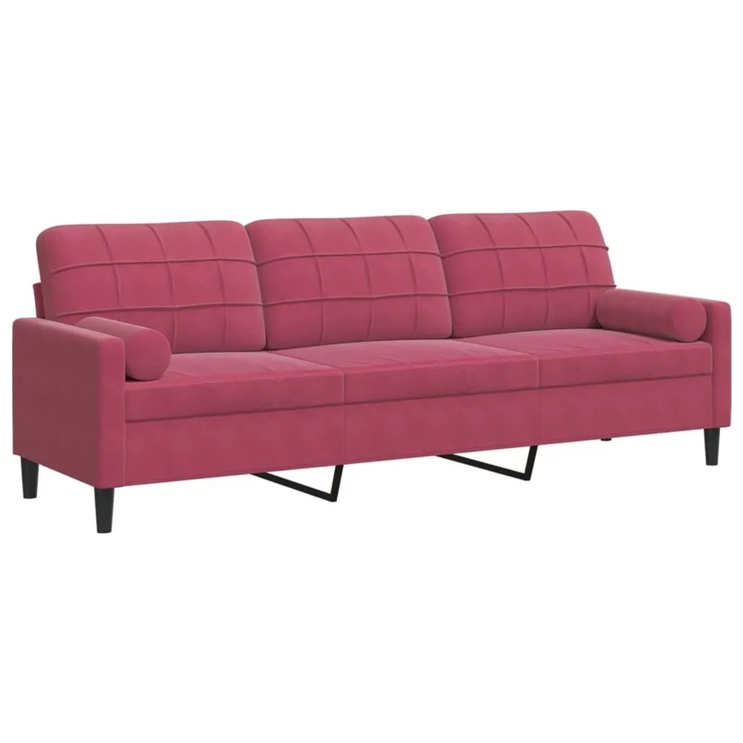 Thumbnail - vidaXL Sofa 3-Sitzer mit Zierkissen Weinrot 210 cm Samt 3278243