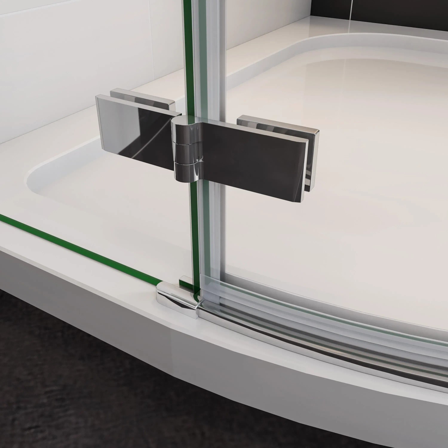 Detailansicht: AICA Viertelkreis Duschkabine 80x80 mit chromglänzendem Rahmen und NANO ESG Sicherheitsglas.