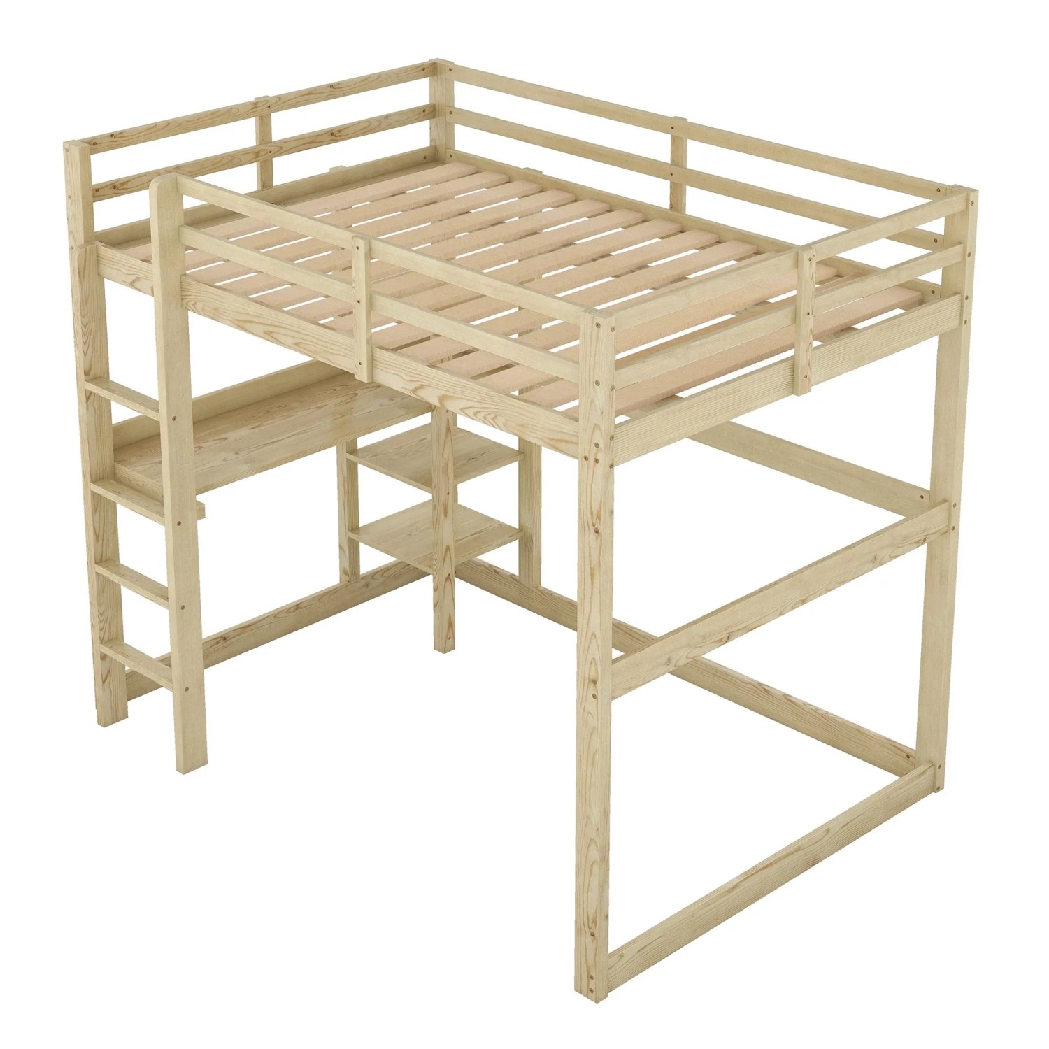 okwish Hochbett 140x200cm mit Stauraum Schreibtisch Kinderzimmer Natur ohne Matratze