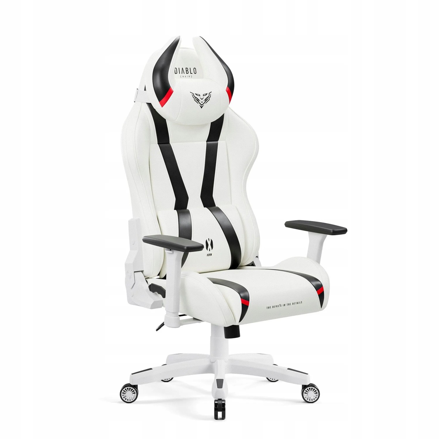 DIABLO CHAIRS Ergonomischer Gaming-Stuhl X-HORN Kunstleder Normal Size Weiß-Schwarz
