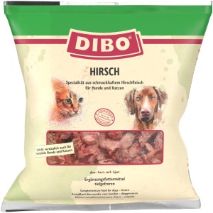 Dibo Hirsch Barf- und Frostfutter für Hunde und Katzen, 1kg Packung.
