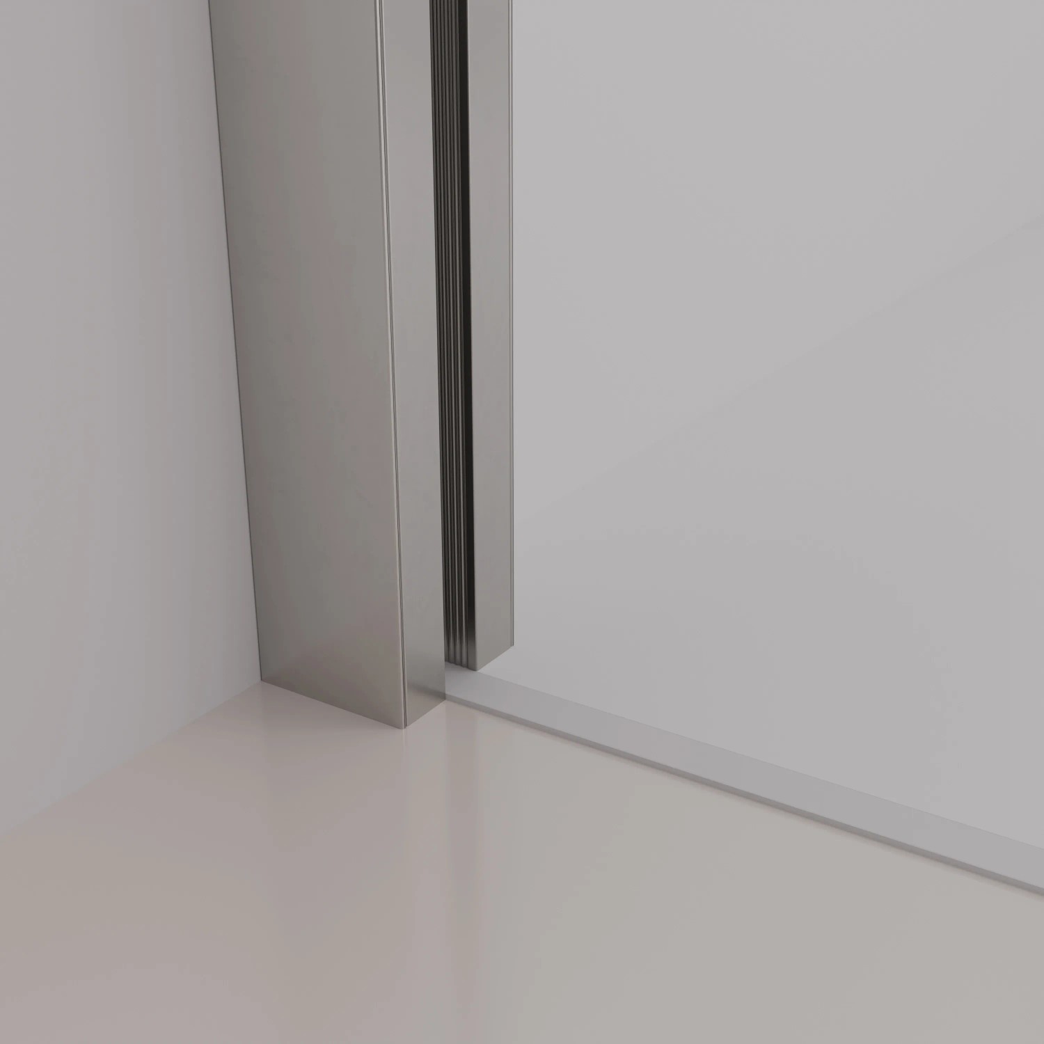 Detailaufnahme: Silbernes Wandprofil der baliv Duschwand DUK-120.160 Walk-In.