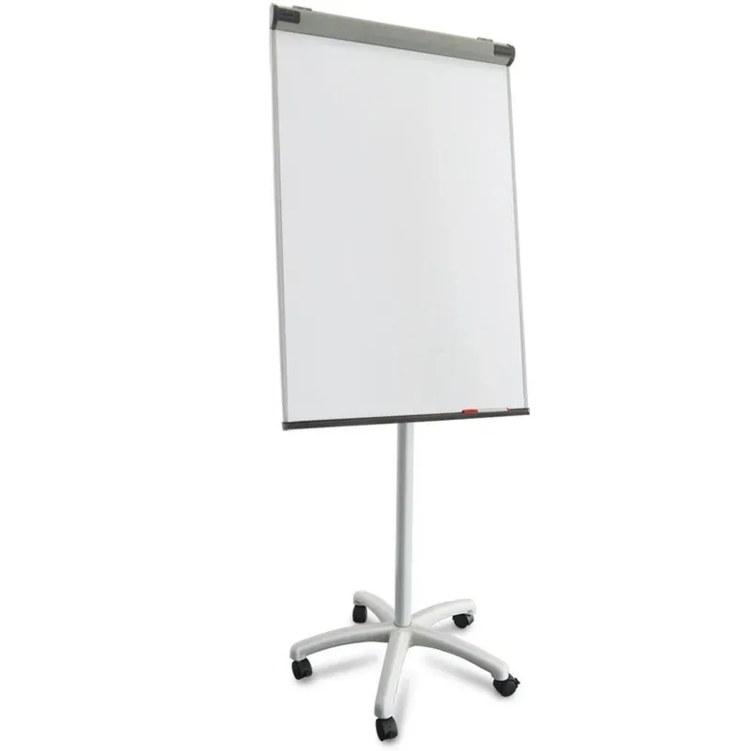 Mobiles KARAT Flipchart Piranha PRO mit Rollenfuß und Papierhaltern, höhenverstellbar.