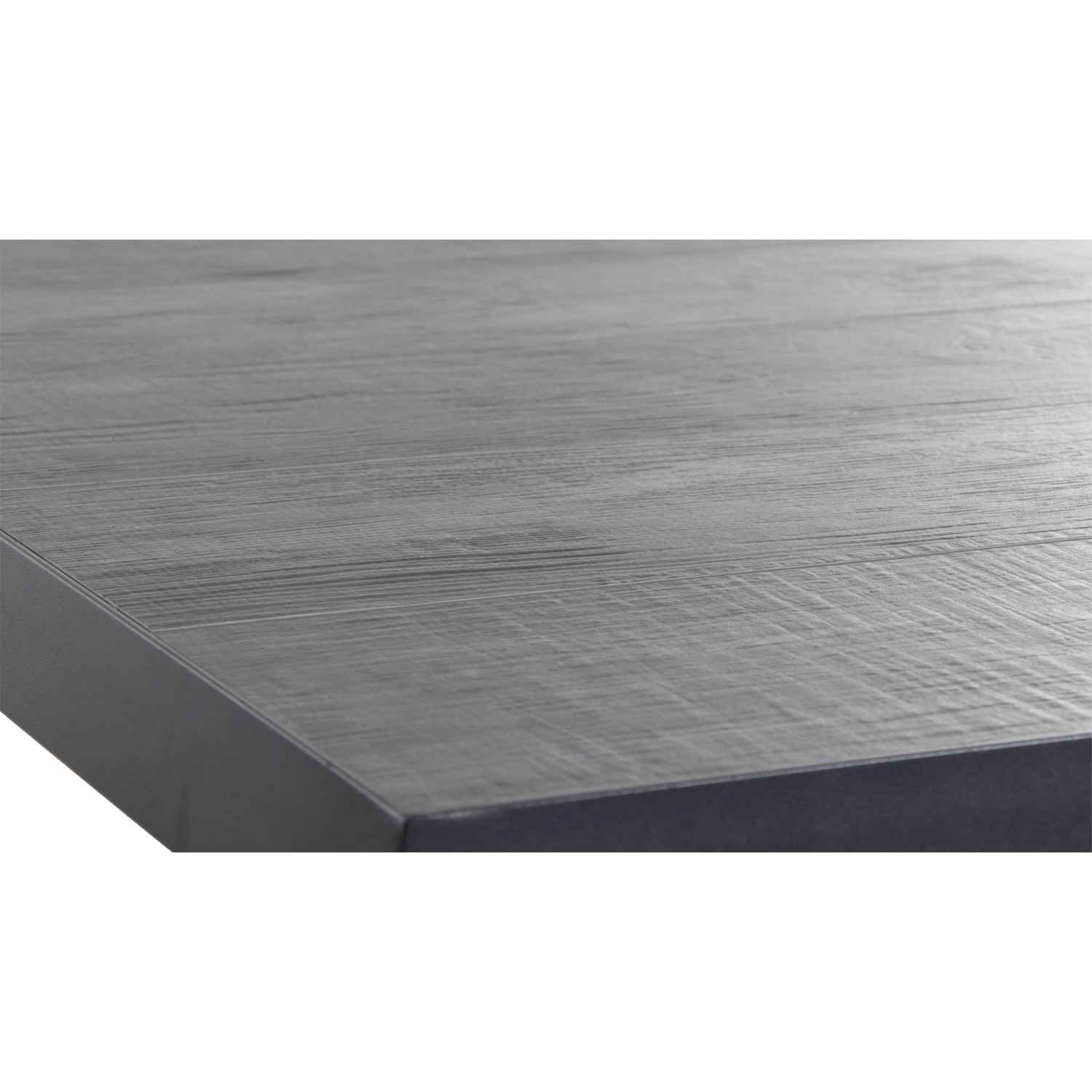 Detailansicht der Tischplatte des rechteckigen, ausziehbaren Siena Garden Gartentisch Sincro in Wood Grey.