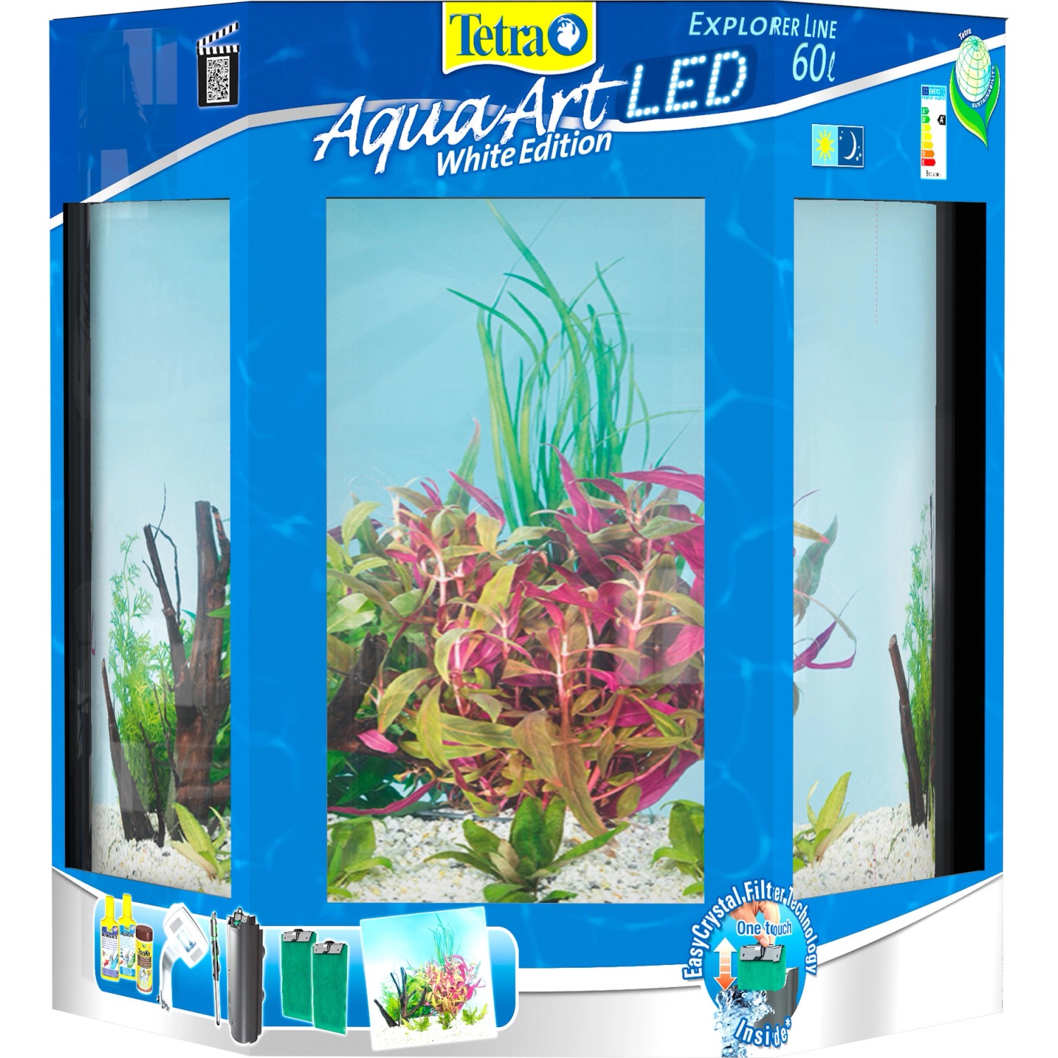 Tetra AquaArt Explorer Line Tropical LED Aquarium-Set, 60 l, Weiß, mit Pflanzen und Zubehör.