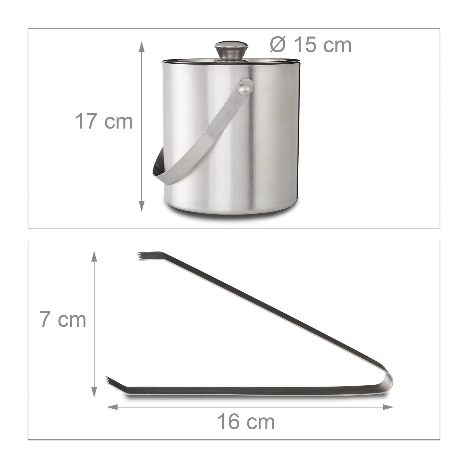 Relaxdays Eisbehälter Edelstahl Silber Doppelwandig Mit Deckel Mit Eiszange 17 cm x 15 cm x 15 cm_4