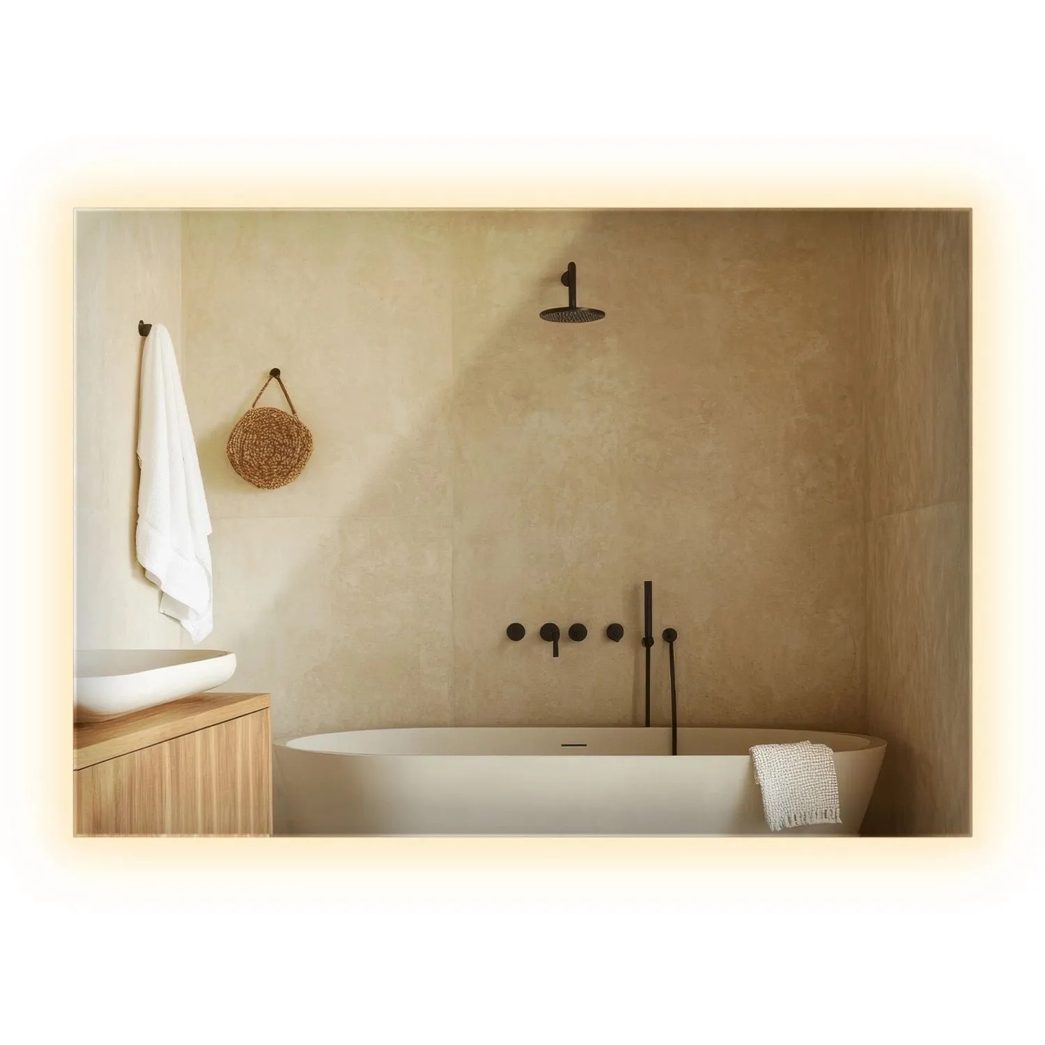 Wallfluent Spiegel Mit LED 100x70 cm Rechteckige Form Mit Warmweiß 3000K Licht Für Badezimmer Und Schlafzimmer