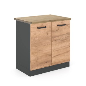 Vicco Spülenunterschrank R-Line, Eiche/Anthrazit, 80 cm. Küchenschrank mit zwei Türen und Arbeitsplatte.