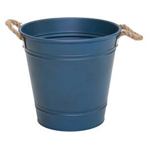 Blauer M Collections Zinkeimer Beat Bucket mit Seilgriffen, 38x40x40 cm. Pflanzkübel oder Aufbewahrung.