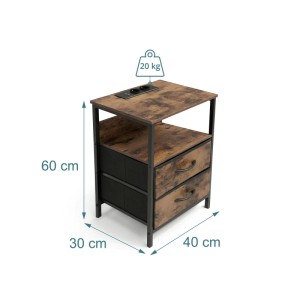 Relaxdays Beistelltisch MDF Eisen Vlies Vintagebraun LED USB-Anschluss Dimmbar 60 cm x 40 cm x 30 cm