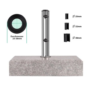 Sekey Granit Schirmständer, 25 kg, halbrunde Basis mit Edelstahlrohr und Hülsen für 25-38 mm Schirmstöcke.