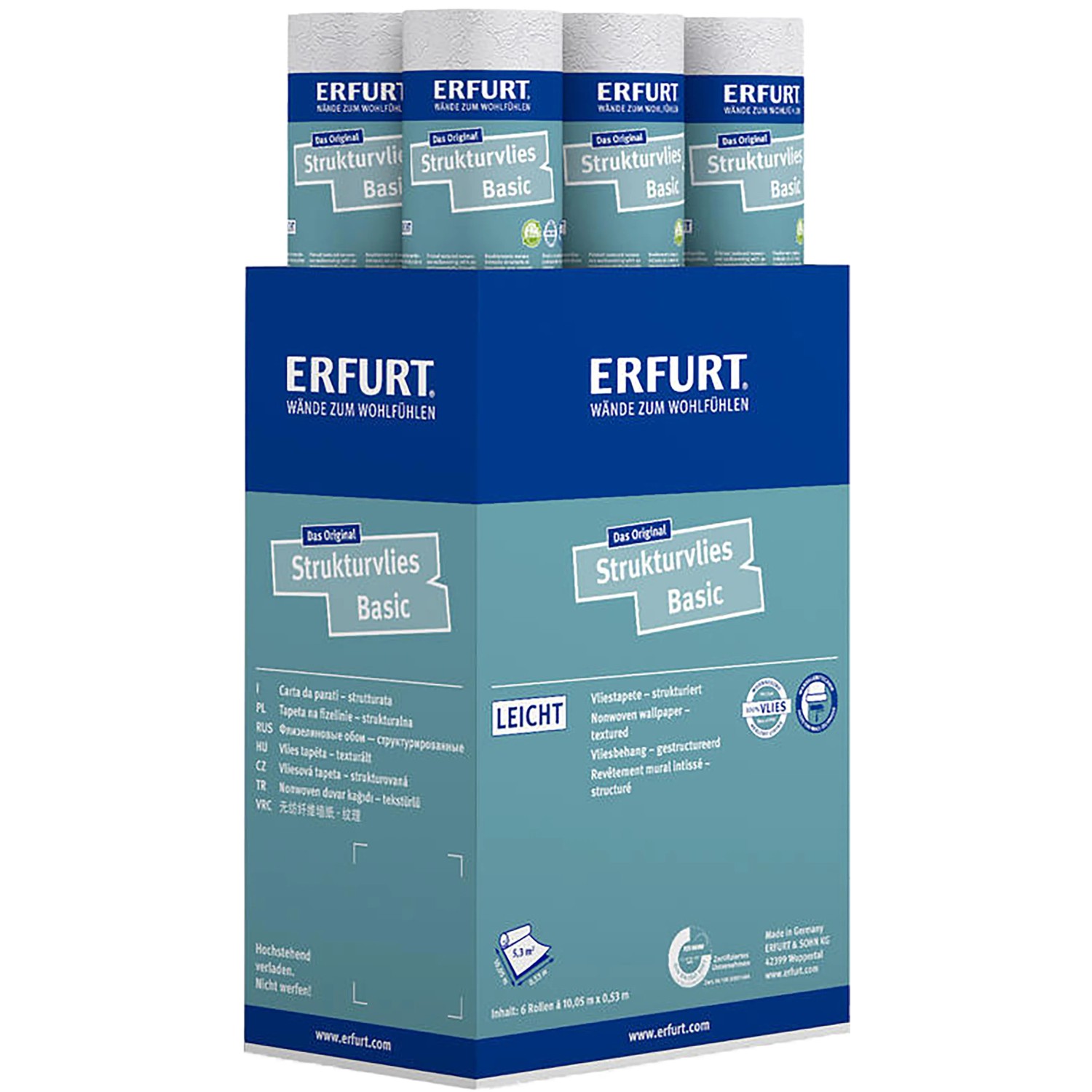 ERFURT Strukturvlies Basic 406, überstreichbare Tapete, Rollenware im Karton.