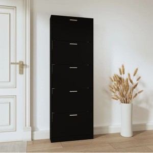 Schwarzer vidaXL Schuhschrank (59x17x169 cm) aus Holzwerkstoff mit 5 Klappen.