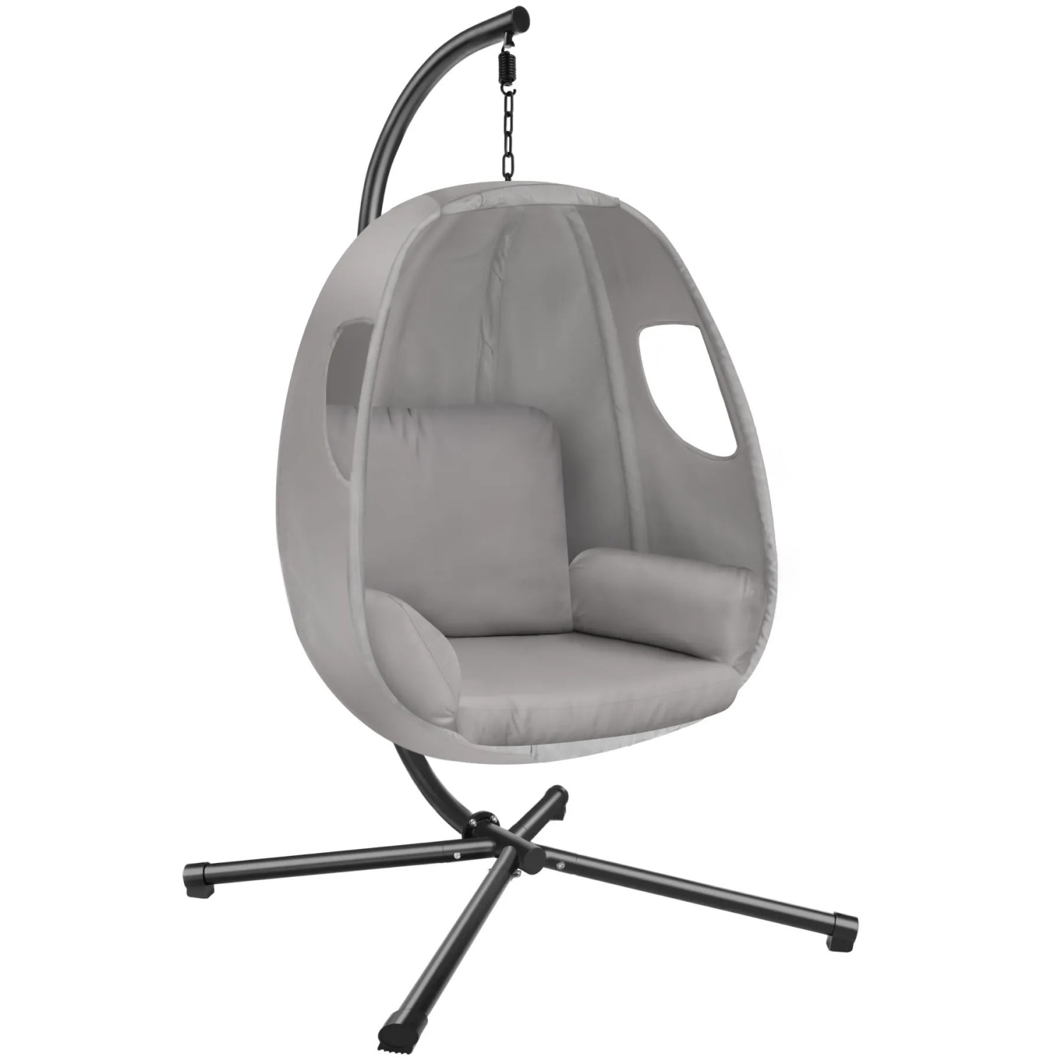Tectake Hängesessel Anika Mit Extra Dickem Sitzkissen  360° Drehbar Stabil  Bodenschonend und Faltbar  97 x 100 x 201 cm Hellgrau