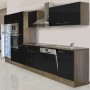 Respekta Küchenzeile KB370EYSMIGKE, 370 cm, Schwarz/Eiche York Nachbildung, mit E-Geräten.