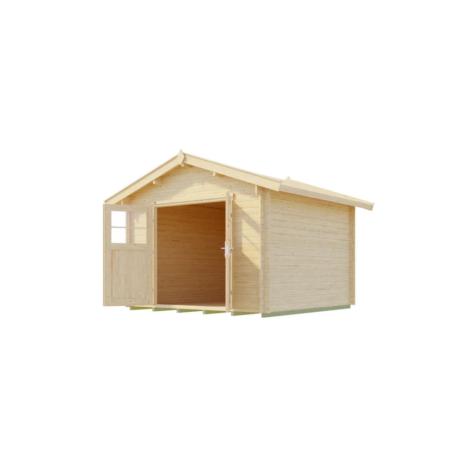 Unbehandeltes Weka Holz-Gartenhaus Sienna mit Satteldach, 300x330 cm. Holz-Gartenhaus mit offener Doppeltür.