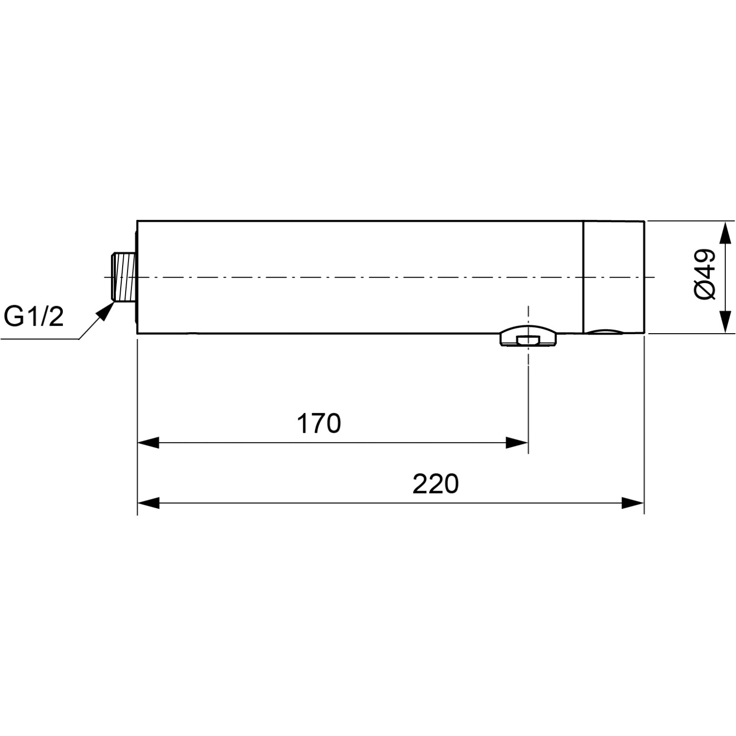 Technische Zeichnung: Ideal Standard Sensorflow Wand-Waschtischarmatur, Chrom, mit Maßangaben.