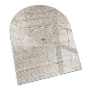 Tulup Glasplatte für Kamin Helle Holzstruktur Bodenplatte Glas für Ofen Halbkreis 80x70 cm Beige Glasplatte für Kamin Kaminofen Glas Bodenplatte