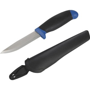 LUX-TOOLS Outdoor-Messer, 10 cm, blau-schwarz, mit Klingenschutz. Robustes Messer für Outdoor-Abenteuer.