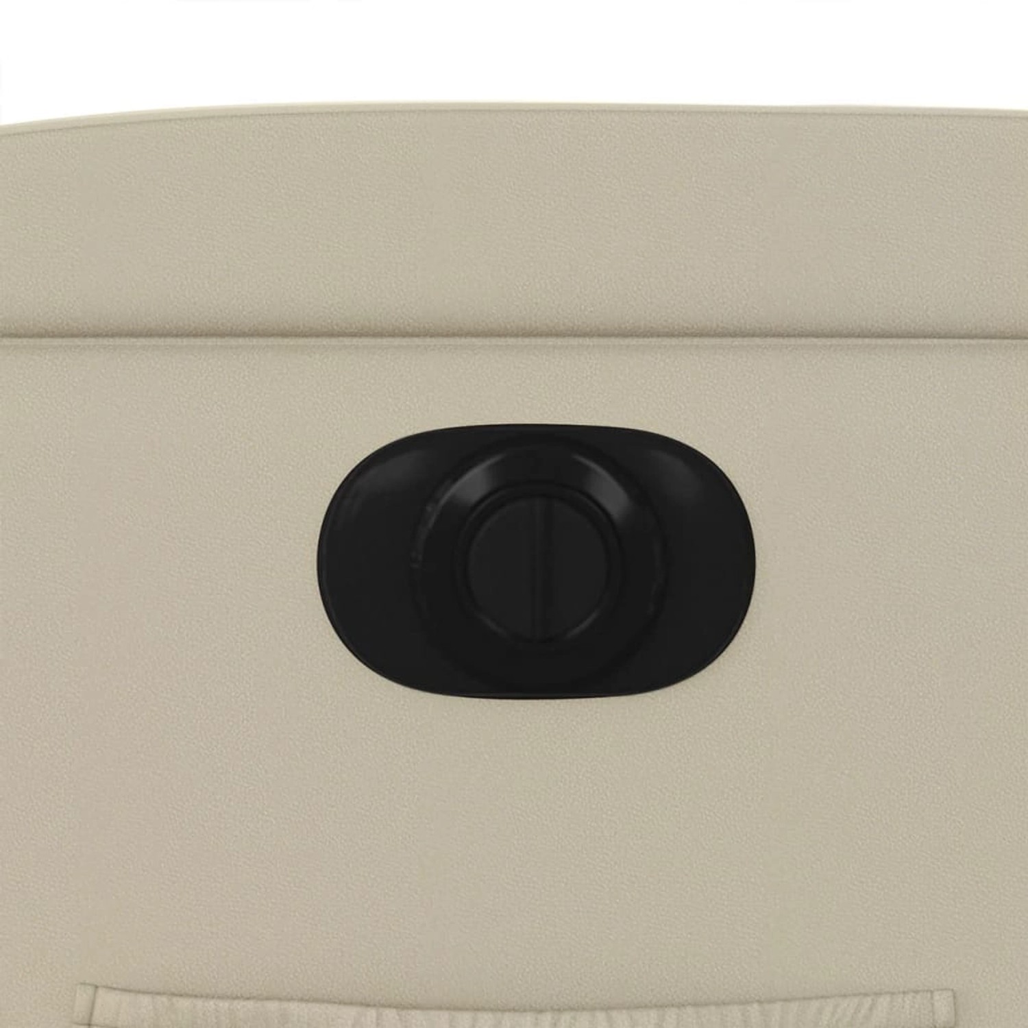 Detailansicht: Schwarze Bedienelemente am creme-farbenen Relaxsessel aus Kunstleder.