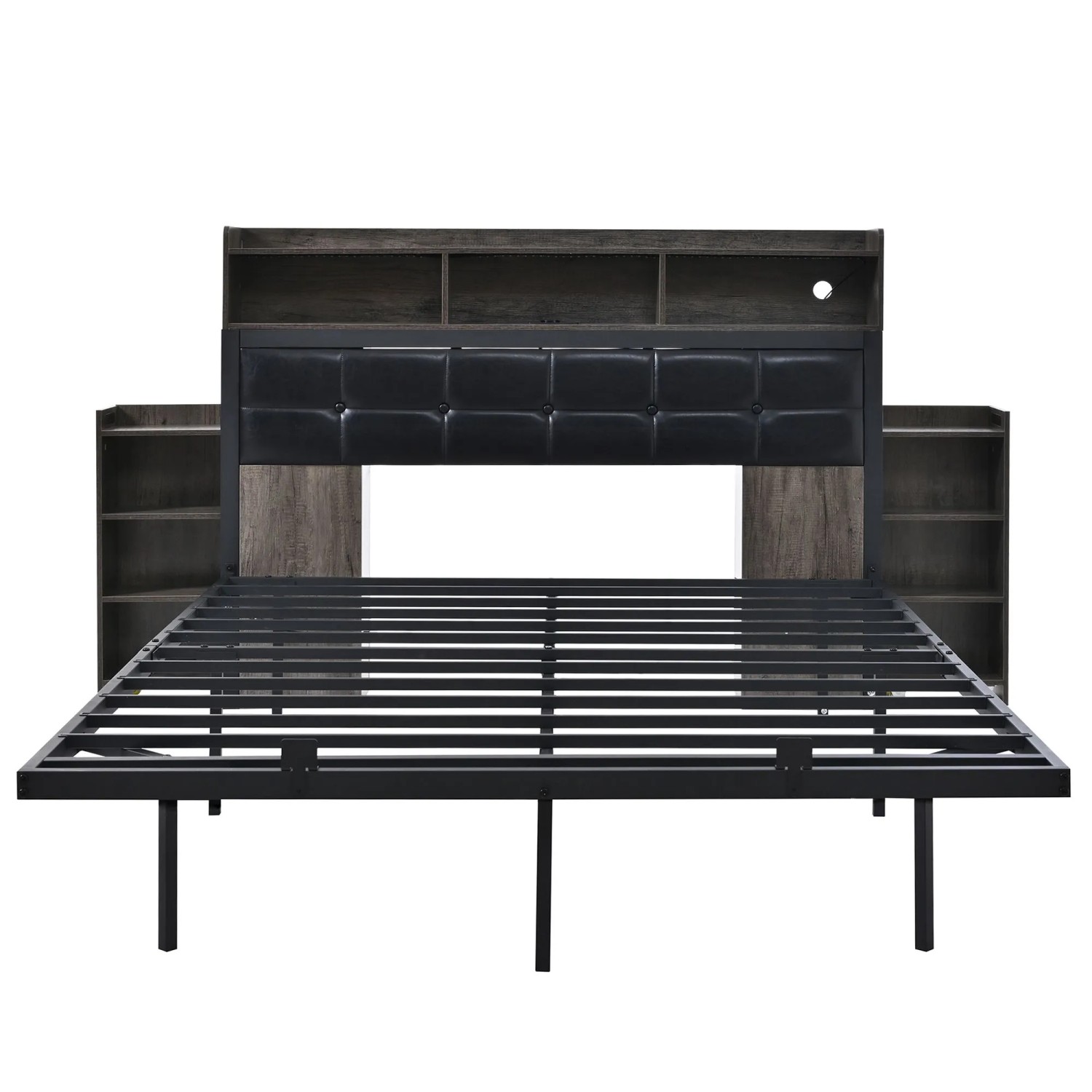 okwish Doppelbett 140x190cm mit USB LED Nachttischen Schlafzimmer Grau ohne Matratze