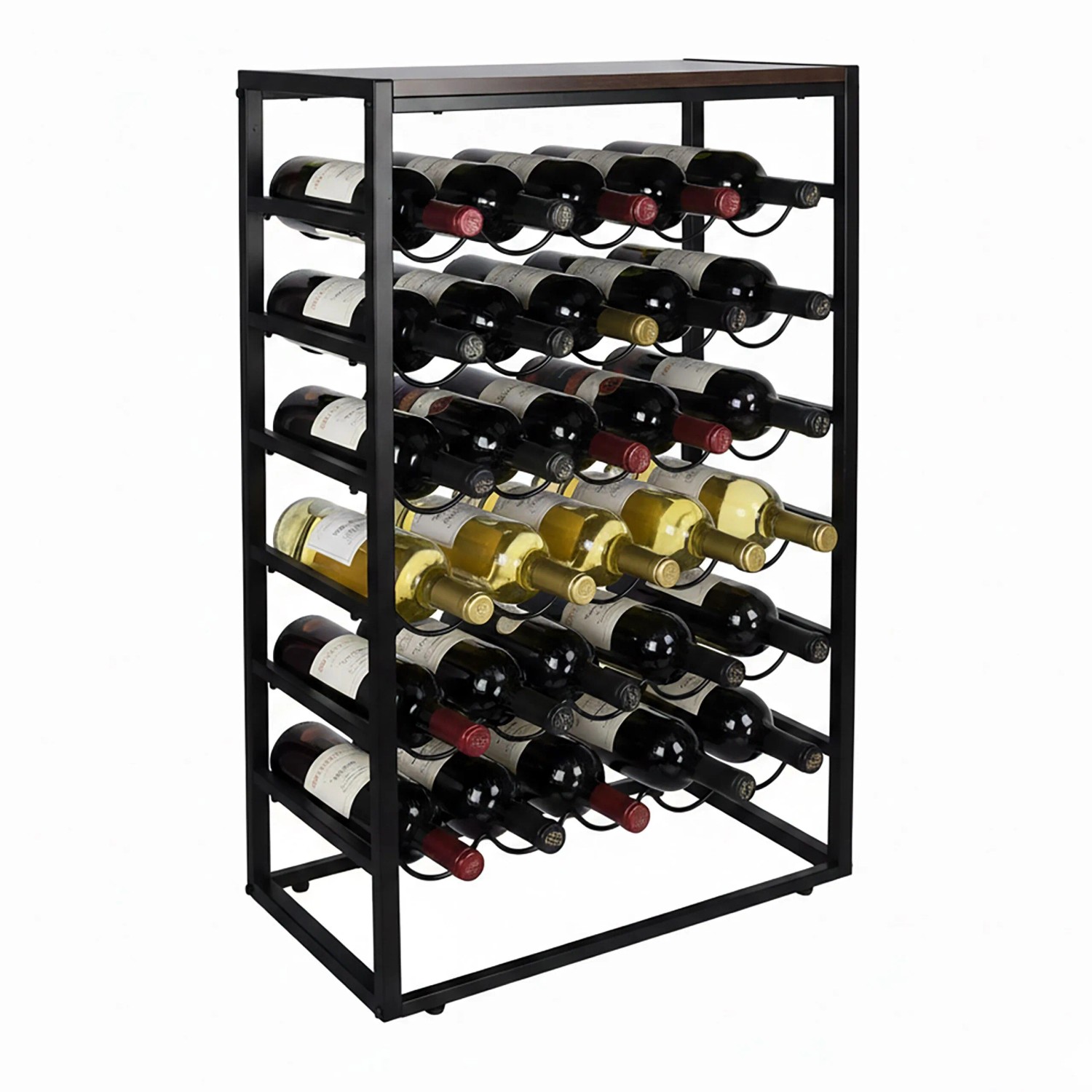 Relaxdays Weinregal Eisen MDF Schwarz Braun für 30 Flaschen Höhenverstellbar 88 cm x 59 cm x 30 cm