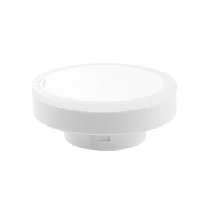Weiße, runde GX53 LED-Lampe 7W aus Kunststoff mit opaler Abdeckung, warmweißes Licht.