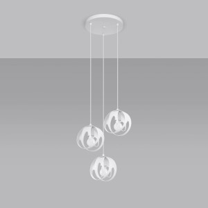 Weiße Sollux Lighting Hängeleuchte Tulos 3P mit drei Lampenschirmen im modernen Design.