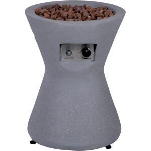 Graue Dobar Outdoor-Feuerschale Conico (Ø 48 cm) mit Lavasteinen und Gasflamme.