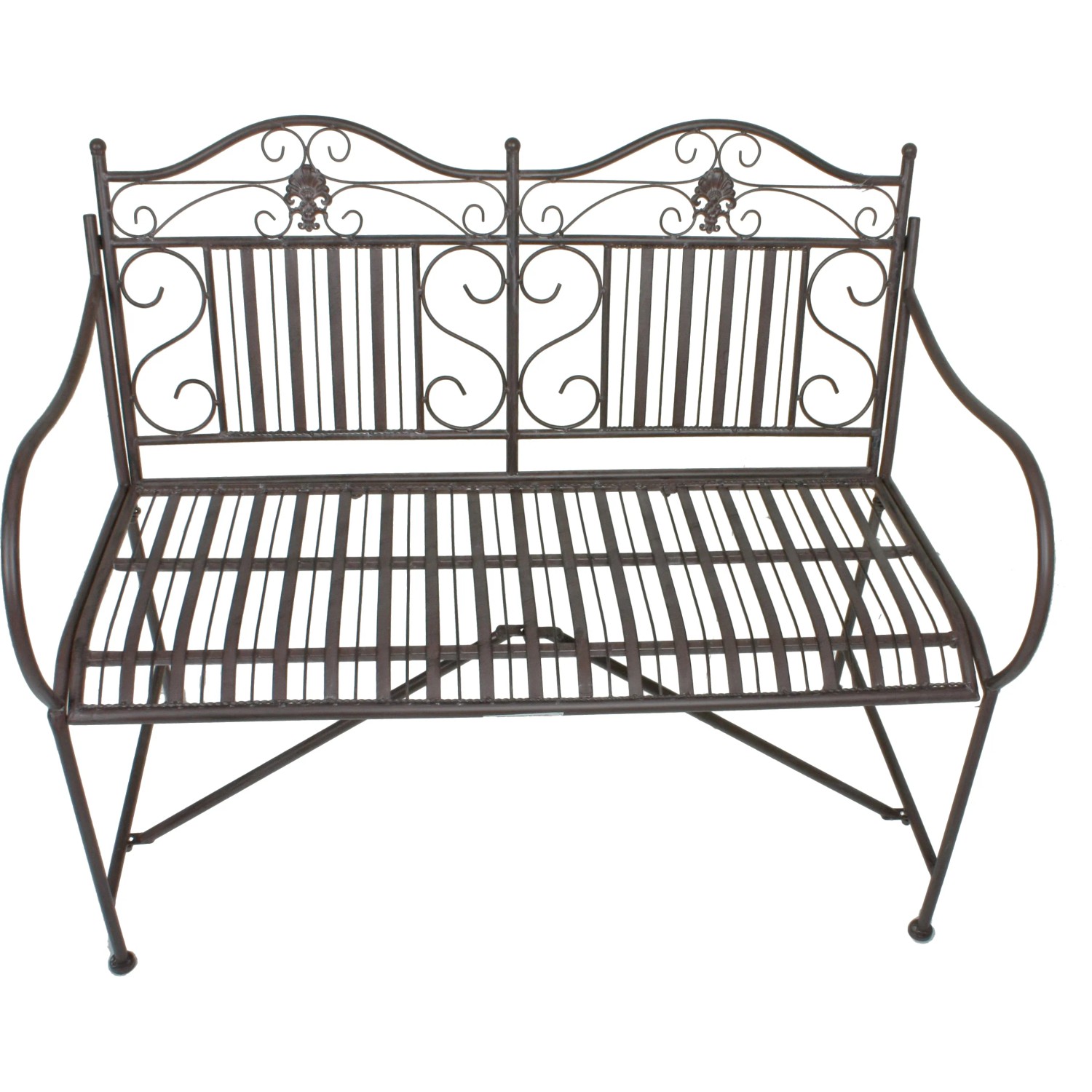 Garten Pleasure Bank Mangan, 106 cm, Stahl, braun-schwarz, mit geschwungenen Ornamenten.