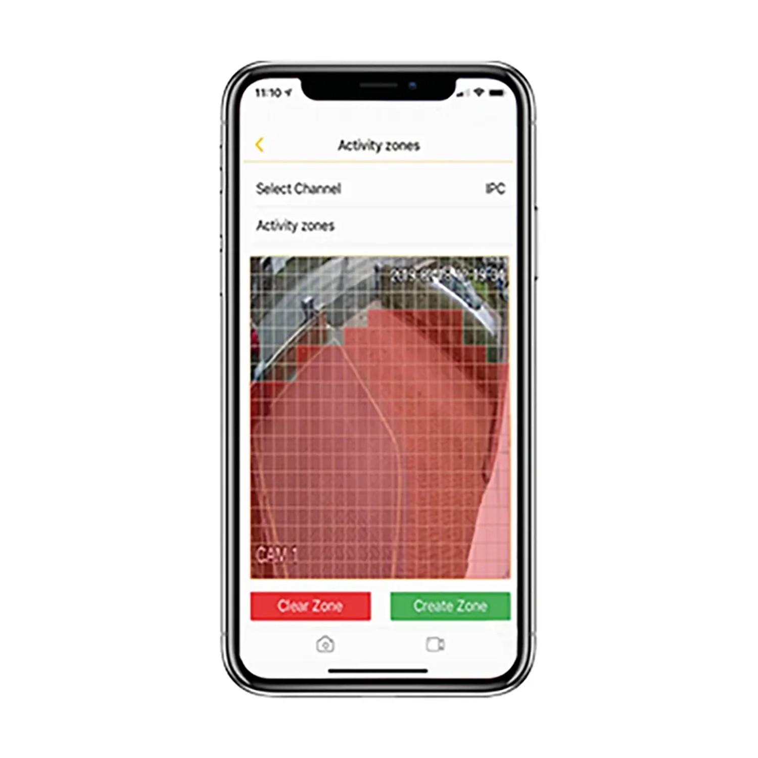 Smartphone mit Yale Überwachungskamera App zur Einrichtung von Aktivitätszonen.