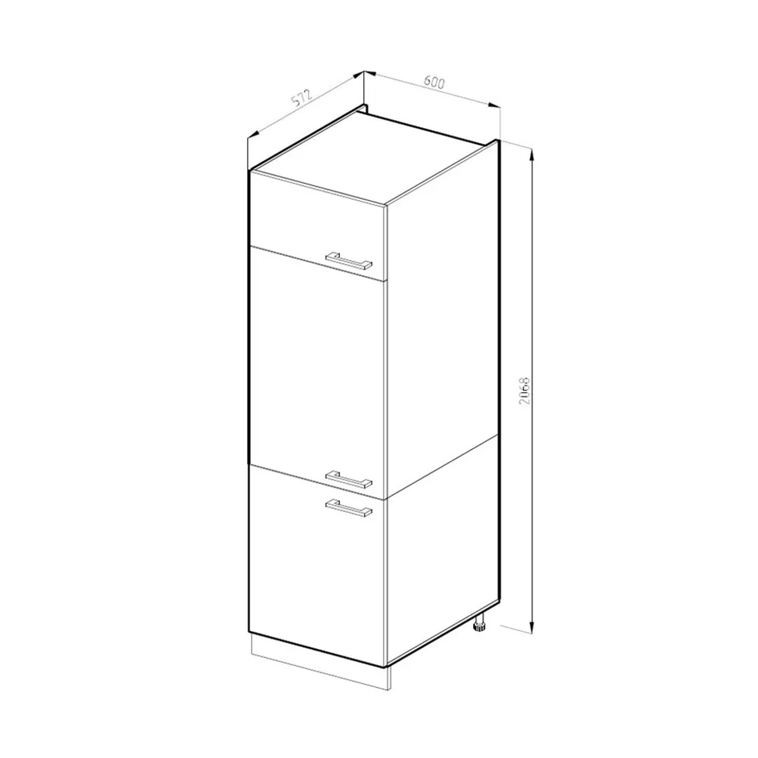 Skizze: Weißer Vicco Kühlumbauschrank R-Line Hochschrank, 60 cm breit, für die Küche.
