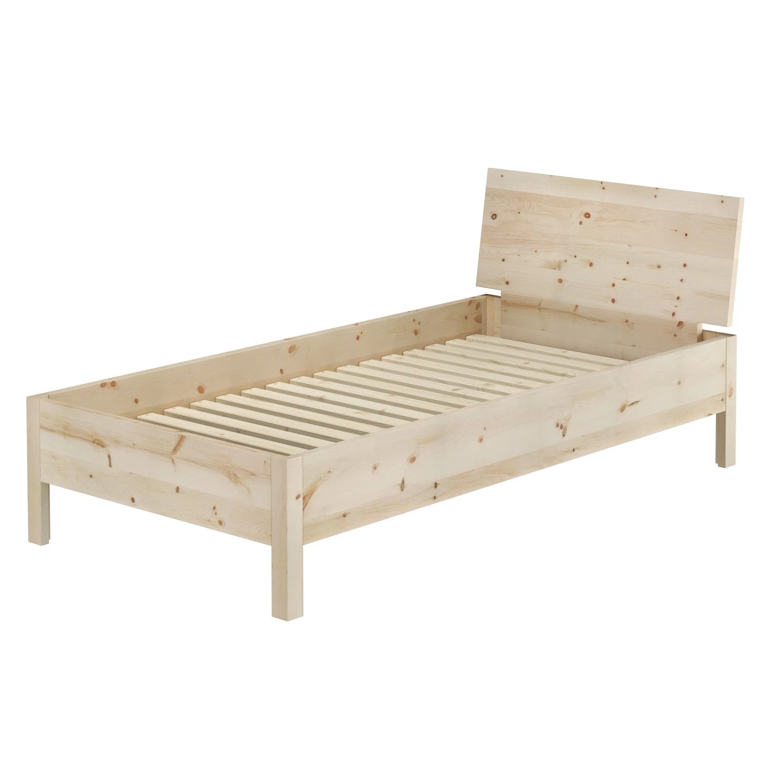 Erst-Holz Metallfreies Holzbett Einzelbett  90 x 200 cm Zirbe unbehandelt Modell 95 Rollrost inkl.
