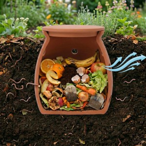 Relaxdays Wurmkomposter Ton Terrakotta zum Eingraben 1 Liter 16 cm x 12,5 cm