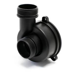 Schwarzes Pumpengehäuse aus Kunststoff für Schwimmbadpumpe und Poolfilteranlage. Ersatzteil mit Gewinde.