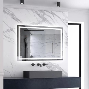 Rechteckiger Badspiegel 70x50 cm mit LED-Beleuchtung und Dimmfunktion.