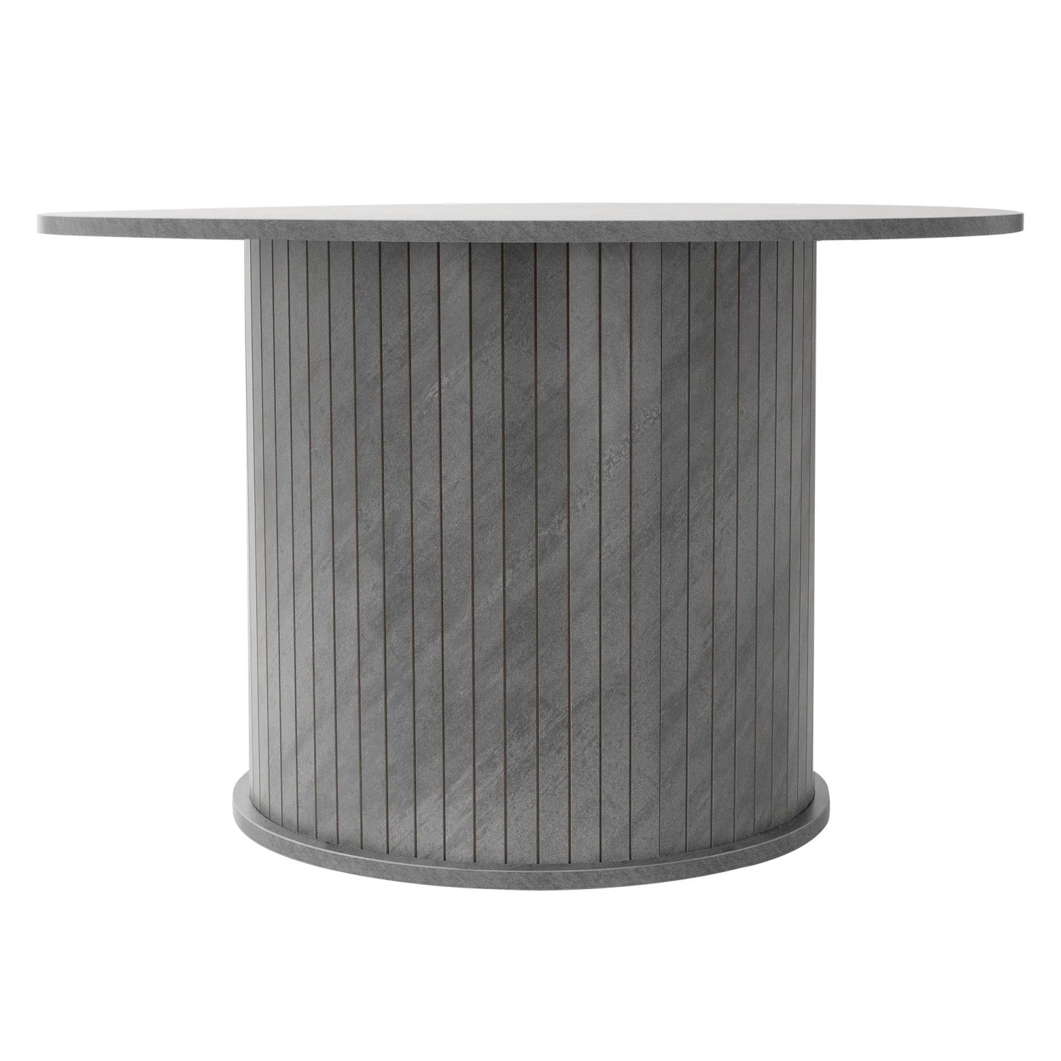 Runder Couchtisch ML-Design in Beton-Optik Grau. Zylindrischer Fuß, runde Tischplatte. Wohnzimmertisch mit Stauraum.