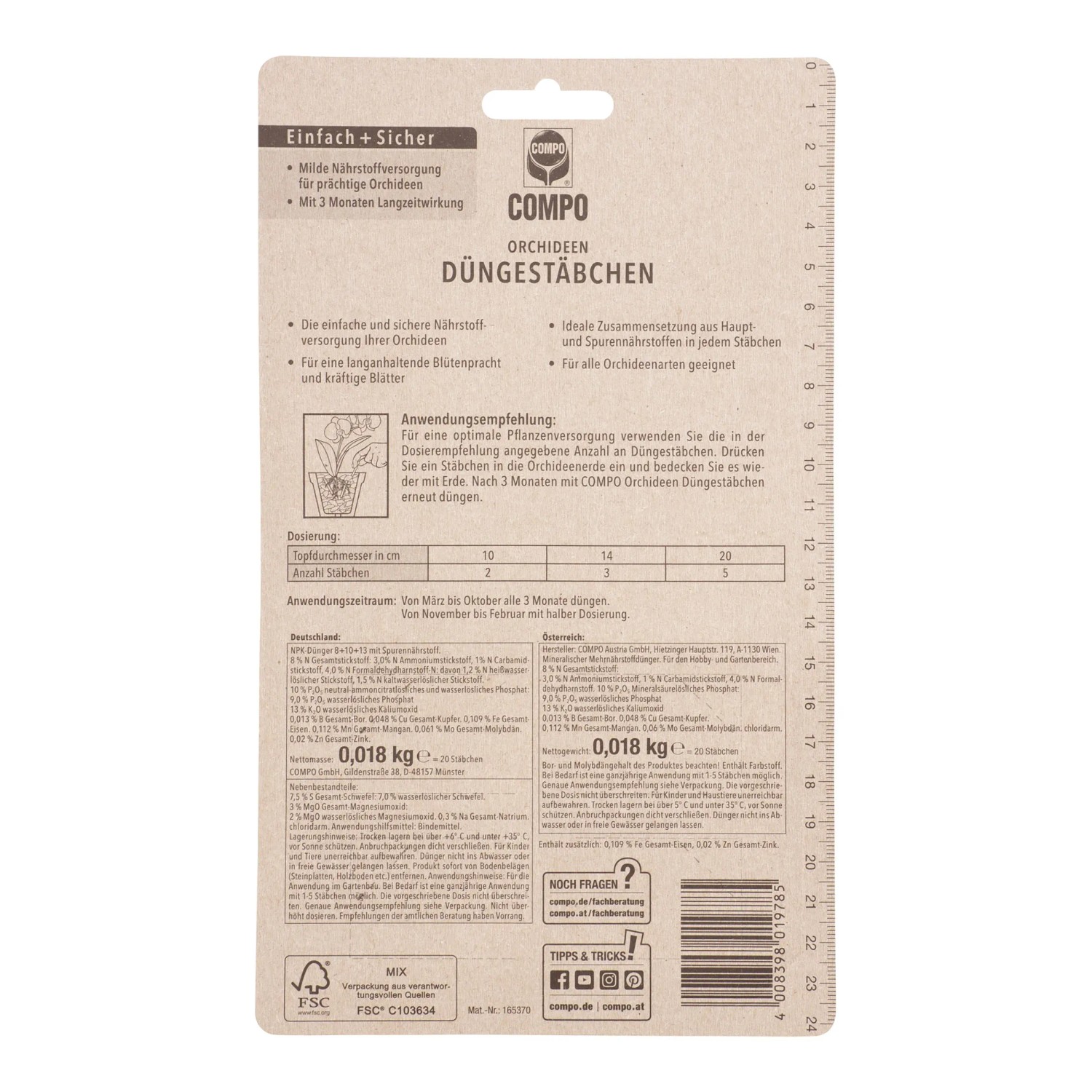 Compo Orchideendünger-Stäbchen, 20 Stück, für die Nährstoffversorgung von Orchideen.