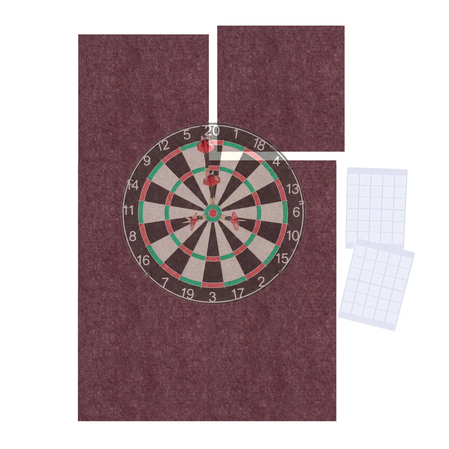 Relaxdays Dartscheibenschutz Filz Bordeaux 6-teilig Geräuschdämpfend 90 cm x 60 cm x 1,4 cm