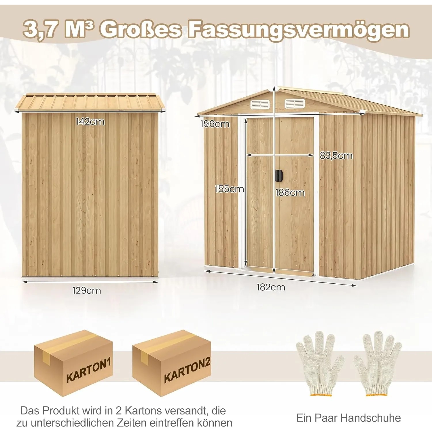 Costway Gerätehaus Metall Natur 196 x 142 x 186 cm_3
