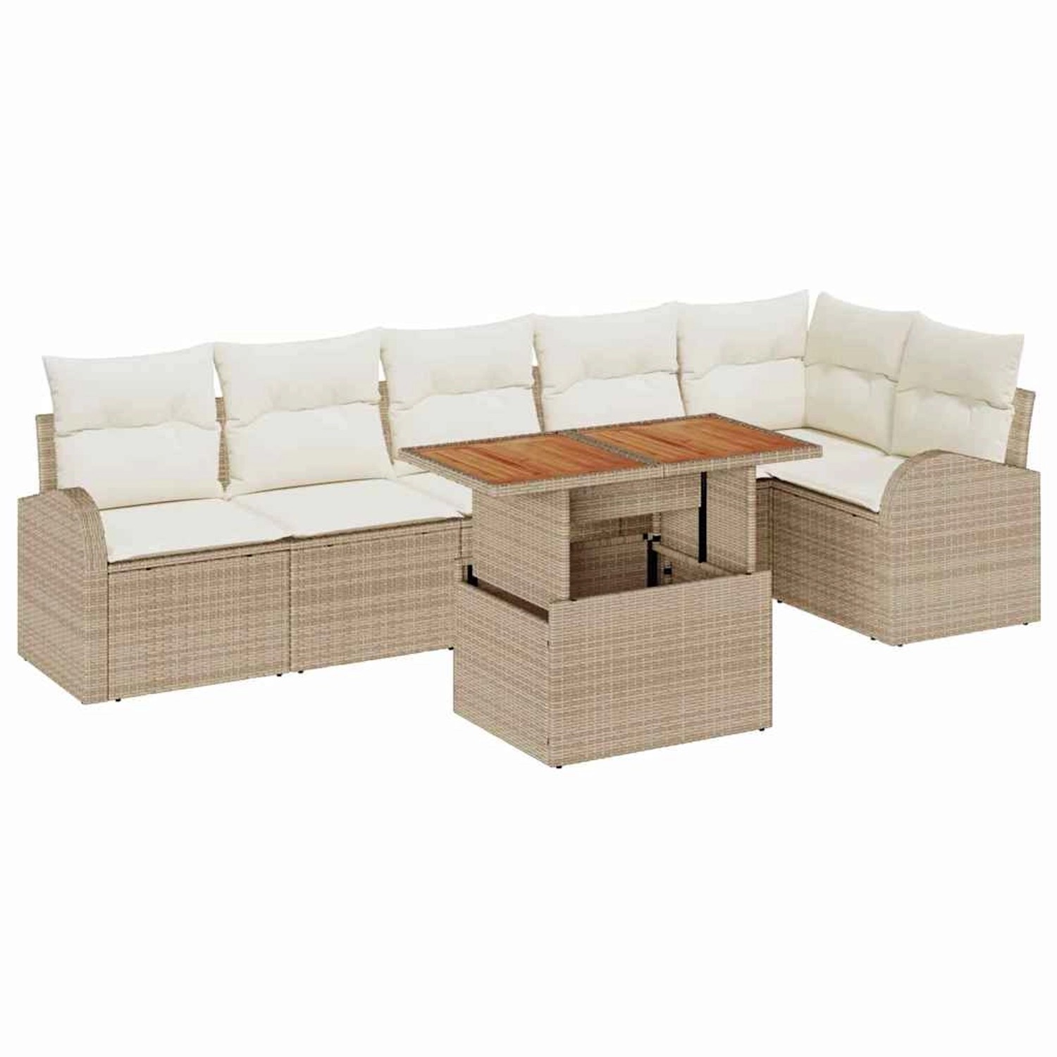 vidaXL Garten-Sofa-Set mit Speicher 7-Tlg Beige Poly Rattan 3358332 günstig online kaufen