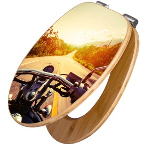 Banjado WC-Sitz aus Bambus mit Easy Rider Motiv. Toilettendeckel mit Absenkautomatik.