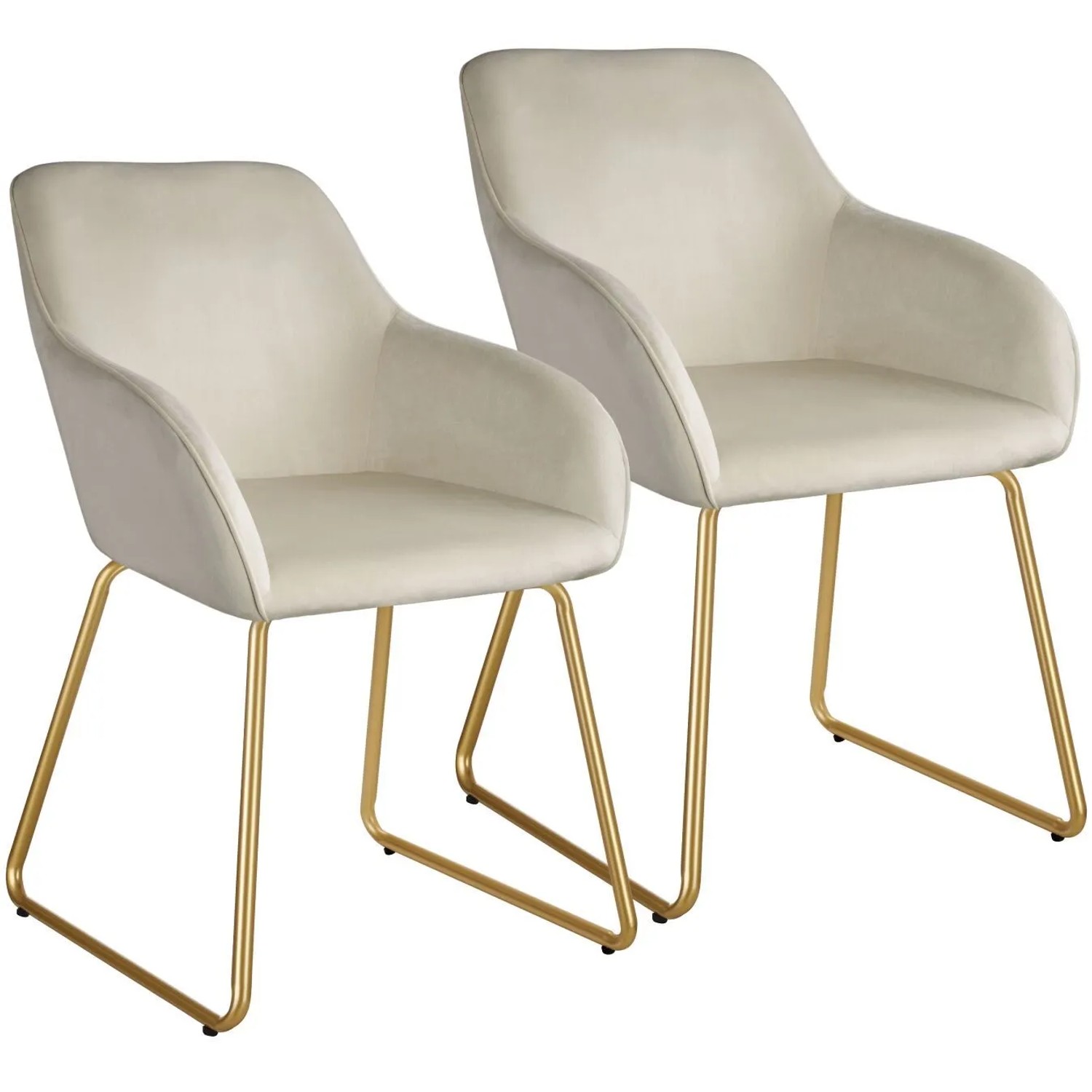 Tectake Esszimmerstuhl Jeane Gepolstert  In Samtoptik Höhenverstellbare Füße 2Er Set 61 x 57 x 85 50 cm Samtoptik Creme Gold